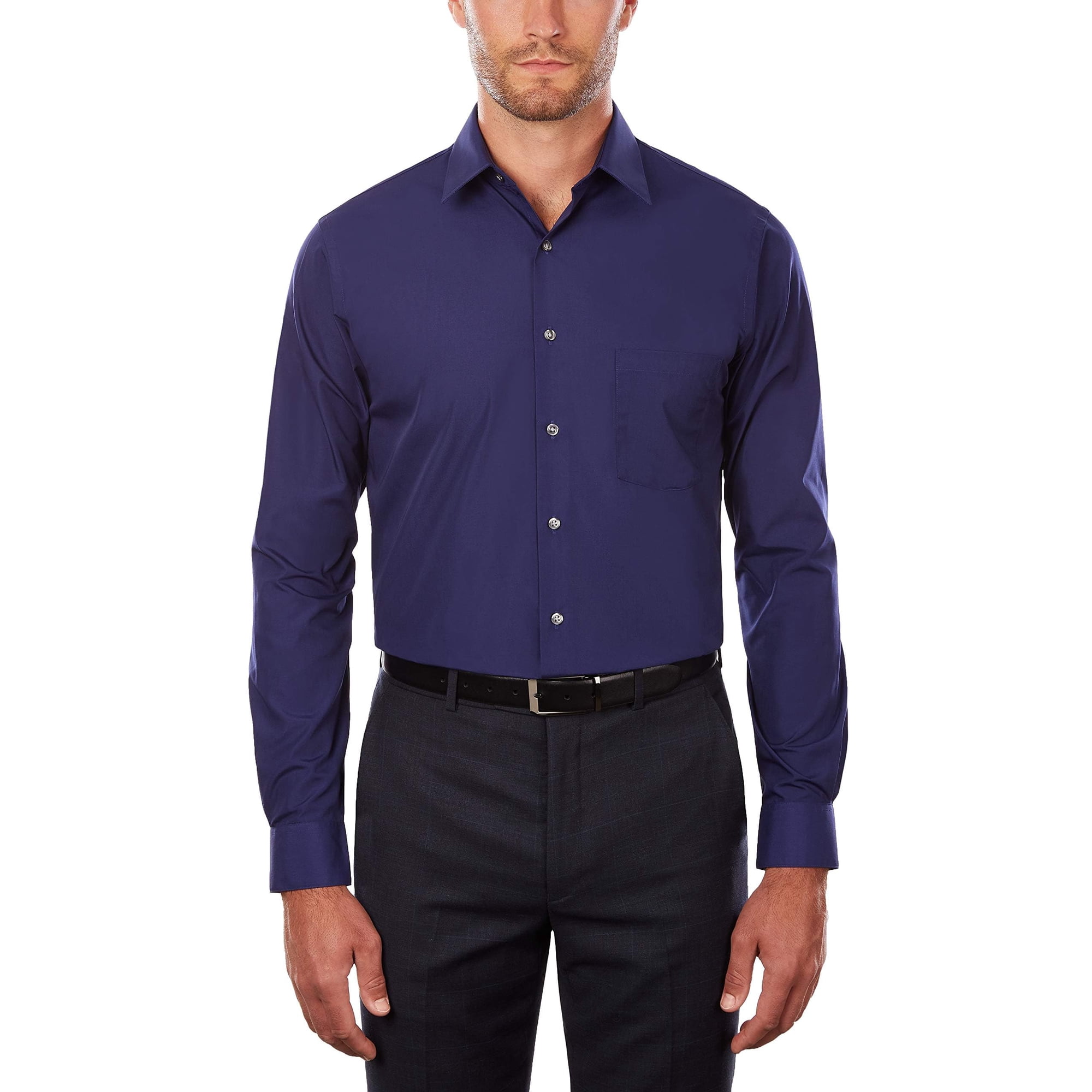 Camisa De Vestir Van Heusen De Popelina Azul Persa, Corte Alto, Para Hombre
