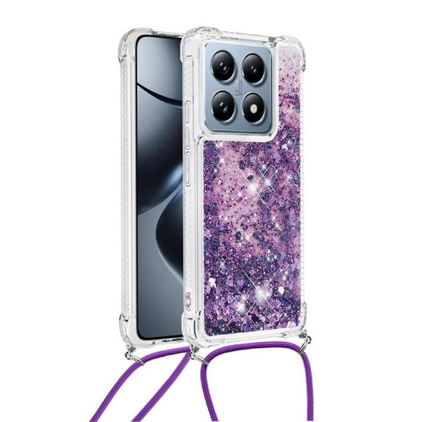 Funda FOXDOCK para Xiaomi 14T Pro con Cuerda Ajustable, Brillo Líquido, Protección Antigolpes y Lente – Ideal para Regalo
