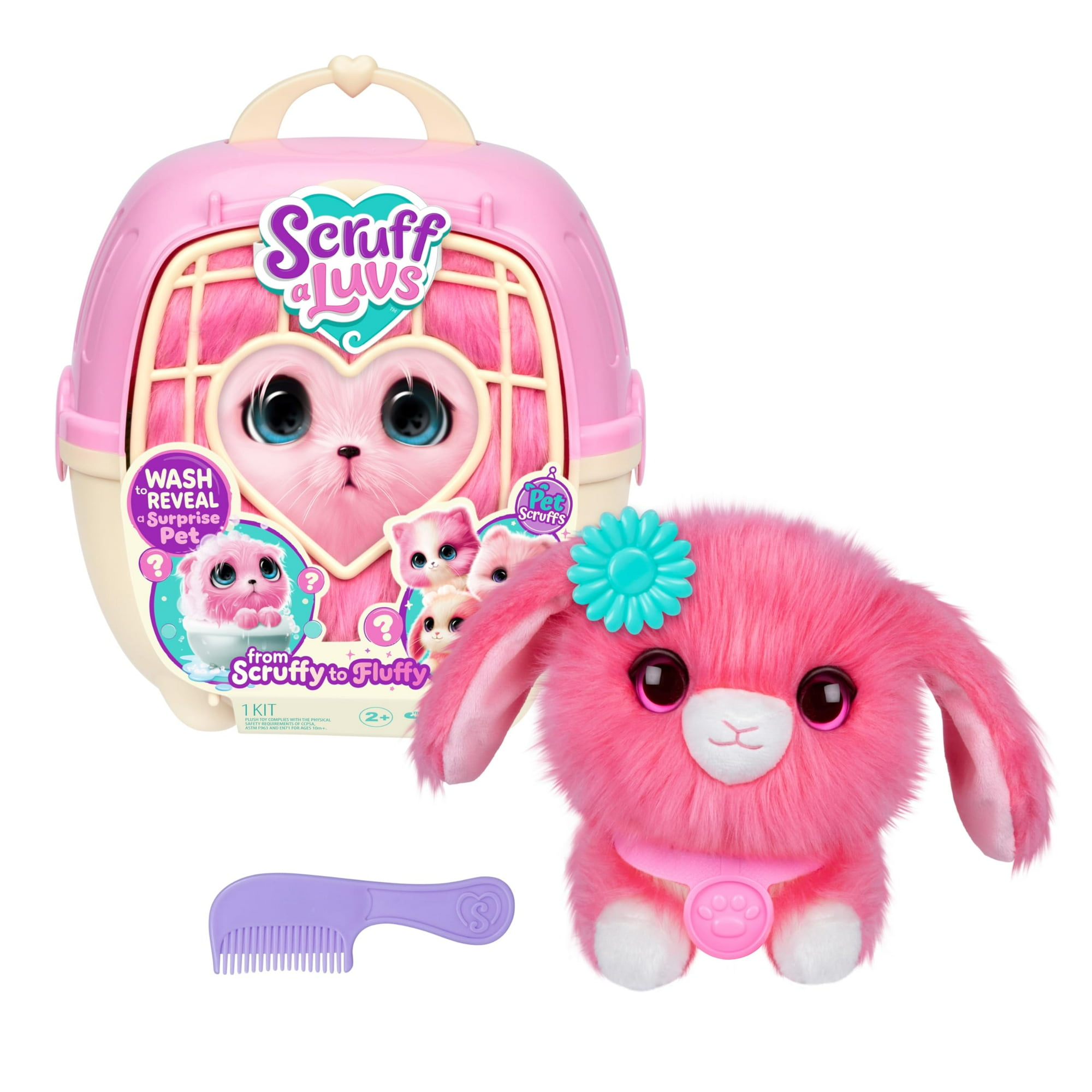 Peluche Scruffaluvs Pet Scruffs Rosa Con 3 Mascotas Rescatadas