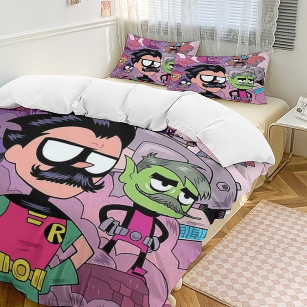 x532 Teen Titans Go 3-Piece Bedding Set Warm And Comfortable Soft Duvet Cover Bed Set with 1 Duvet Cover And 2 Pillowcases for Bedroom b532