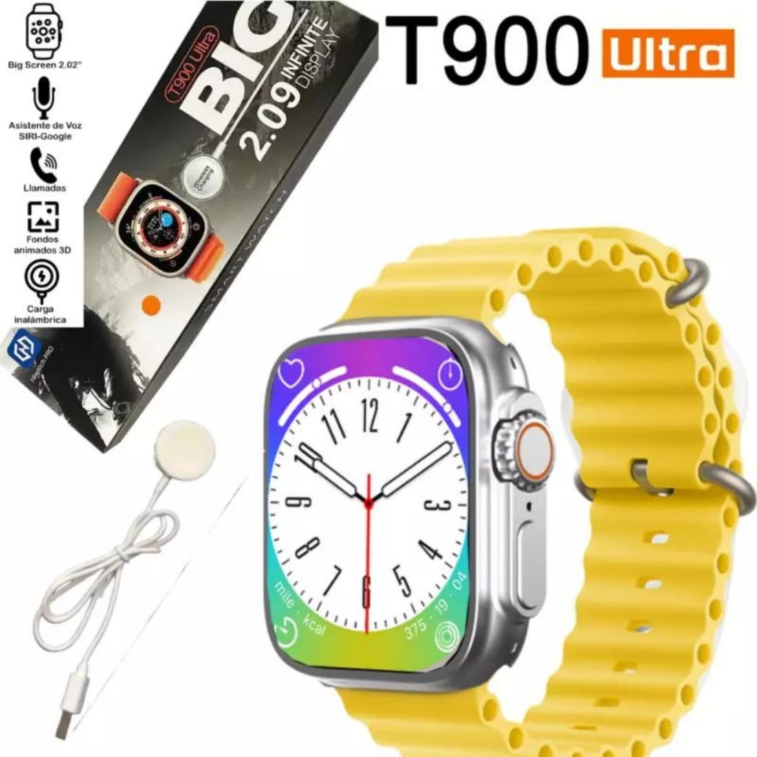 Hiwatchpro - Reloj T900 Ultra Inteligente Smartwatch Amarillo / Realiza Y Recibe Llamadas