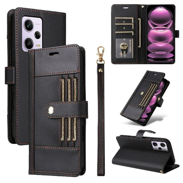 FOXDOCK Funda tipo Cartera para Xiaomi Redmi Note 12 Pro 5G – Cubierta de Cuero PU con Múltiples Ranuras, Bolsillo para Efectivo y Correa de Muñeca