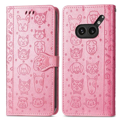 Funda Cartera Foxdock Para Nothing Phone 2A Plus , Flip Pu Con Relieve De Gatos Y Perros, Tarjetero Y Soporte