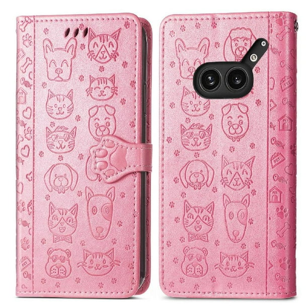 Funda Cartera FOXDOCK para Nothing Phone 2a Plus , Flip PU con Relieve de Gatos y Perros, Tarjetero y Soporte