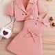 thumbnail image 1 of 2pcs Girls Fashion Solid Non Stretch Puff Sleeve Double Button Blazer & Belted Cami Dress, 1 of 3