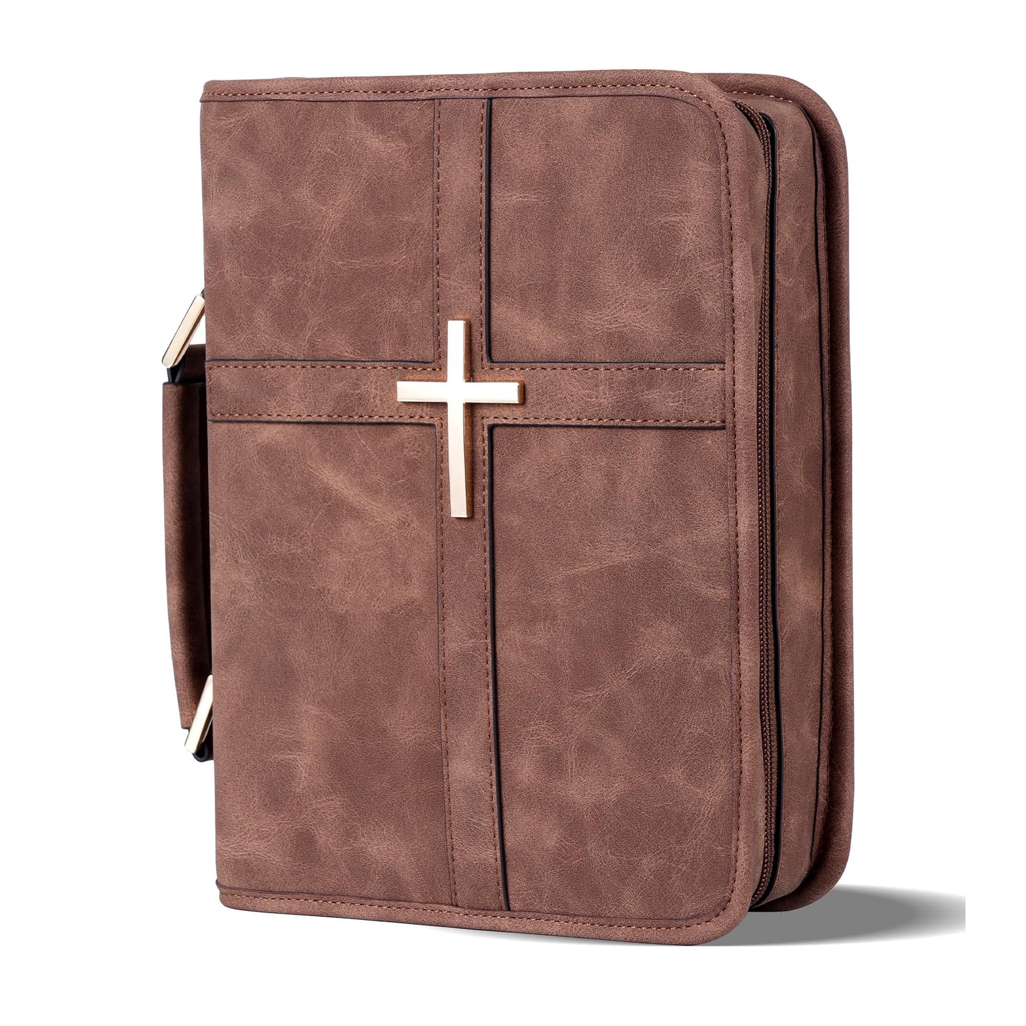 Hflzbro - Funda Para Biblia De Cuero Vegano Con Bolsillo Para Teléfono Marrón