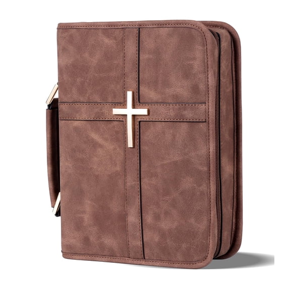 Funda Para Biblia De Cuero Vegano Con Bolsillo Para Teléfono Marrón