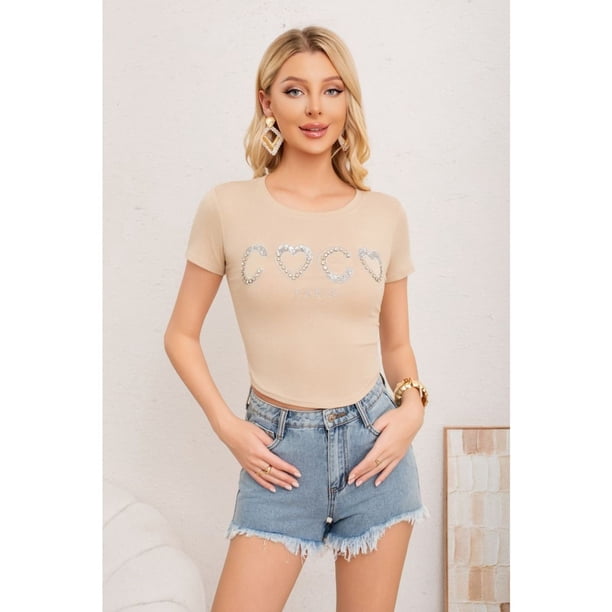 Polera Mujer Algodon Manga Corta Diseño Aplicaciones 2016
