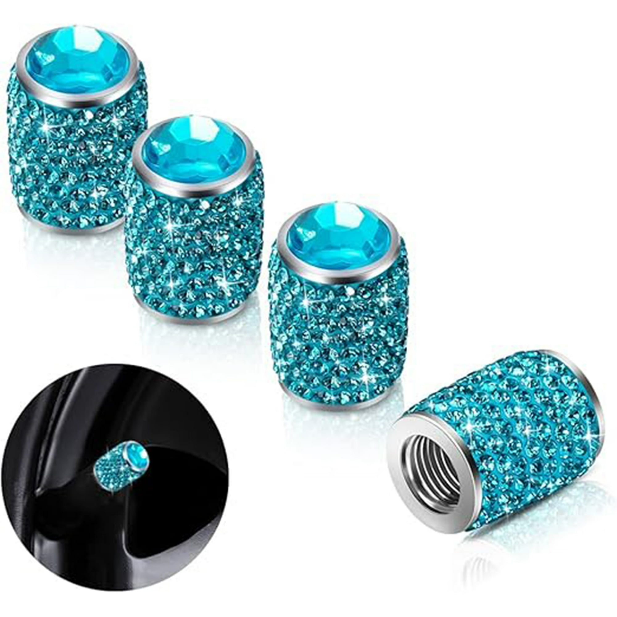Veat00l - Tapones De Válvula De Vástago De Neumático, Tapas De Vidrio Para Neumáticos Brillantes Con Diamantes De Imitación Universales, A Prueba De Polvo, Para Automóvil, Suv, Motocicleta, Bicicleta, Camión
