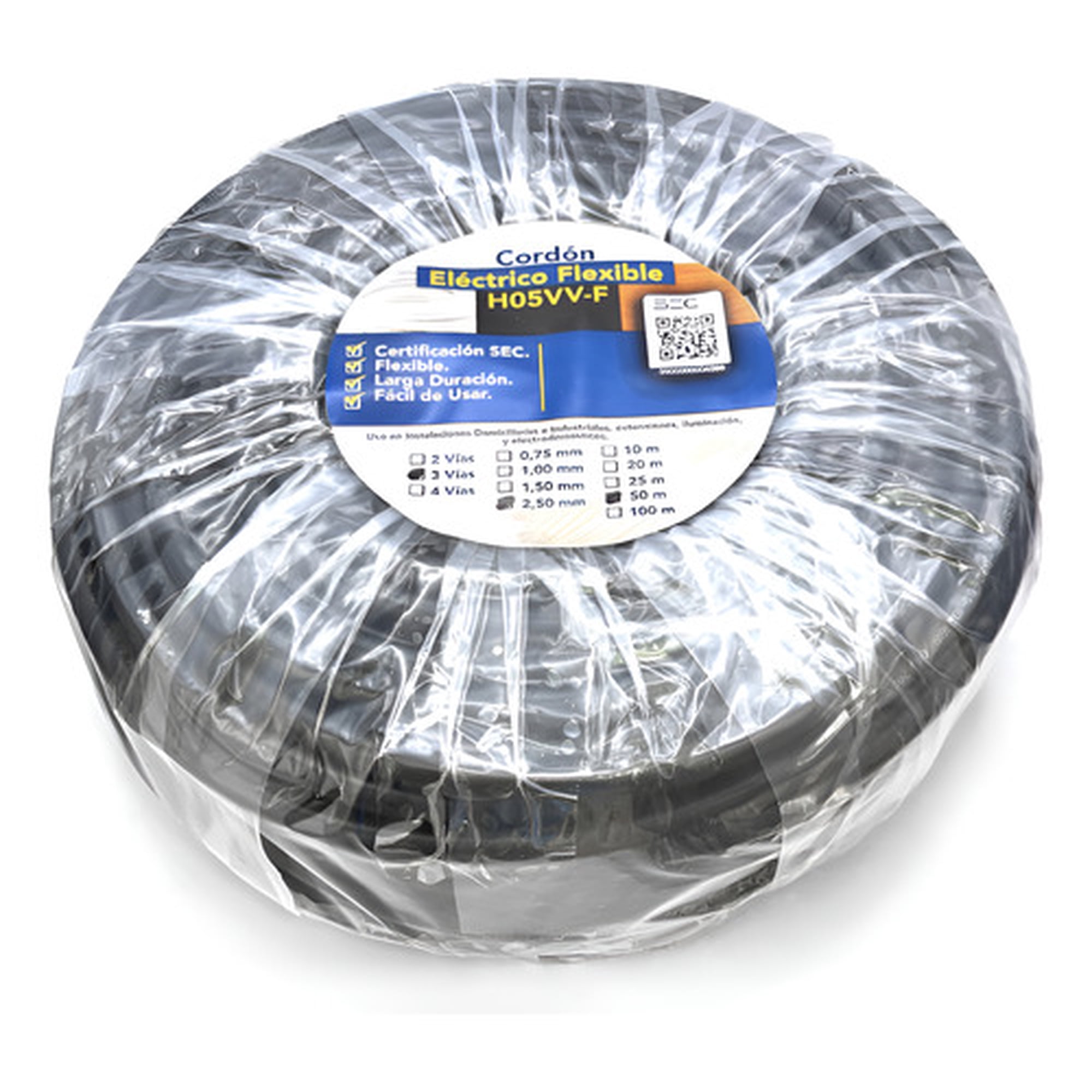 Cable Cordón Eléctrico Sil Flexible 3x2,50mm2 50m Negro Sec