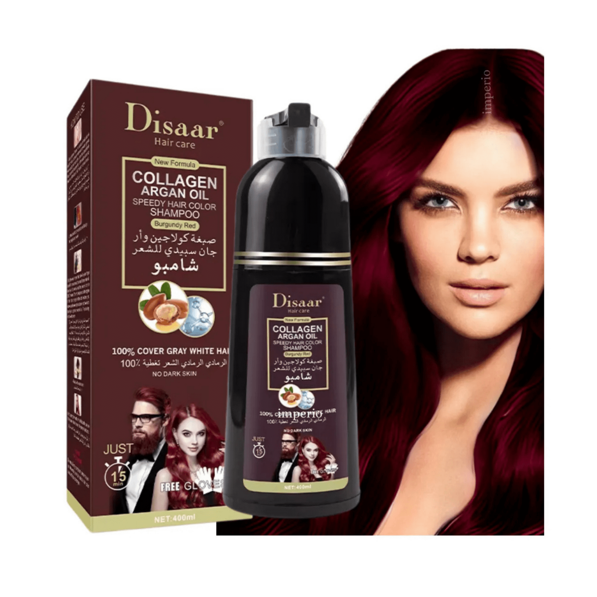 Disaar - Shampoo Tinte Burdeo Borgoña Cubre Canas Suaviza Repara