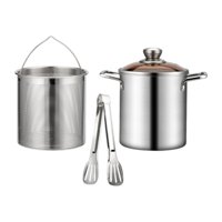 Magideal - Olla De Acero Inoxidable Para Freír, Todos Los Tipos De Cocinas, Utiliza Tapa De Vidrio Transparente Antiadherente, Olla De Cocina Universal Con Doble Con Abrazadera