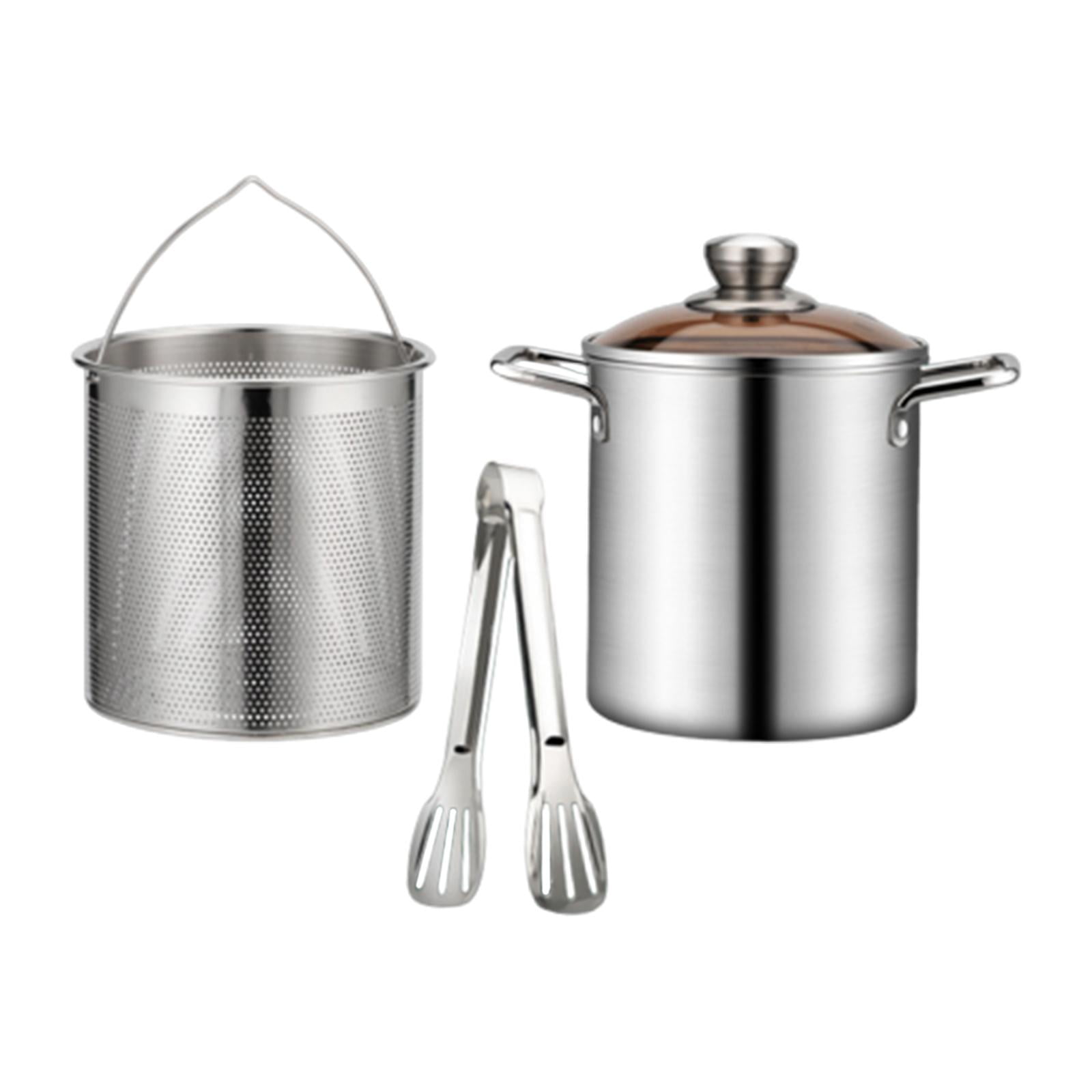 Magideal - Olla De Acero Inoxidable Para Freír, Todos Los Tipos De Cocinas, Utiliza Tapa De Vidrio Transparente Antiadherente, Olla De Cocina Universal Con Doble Con Abrazadera