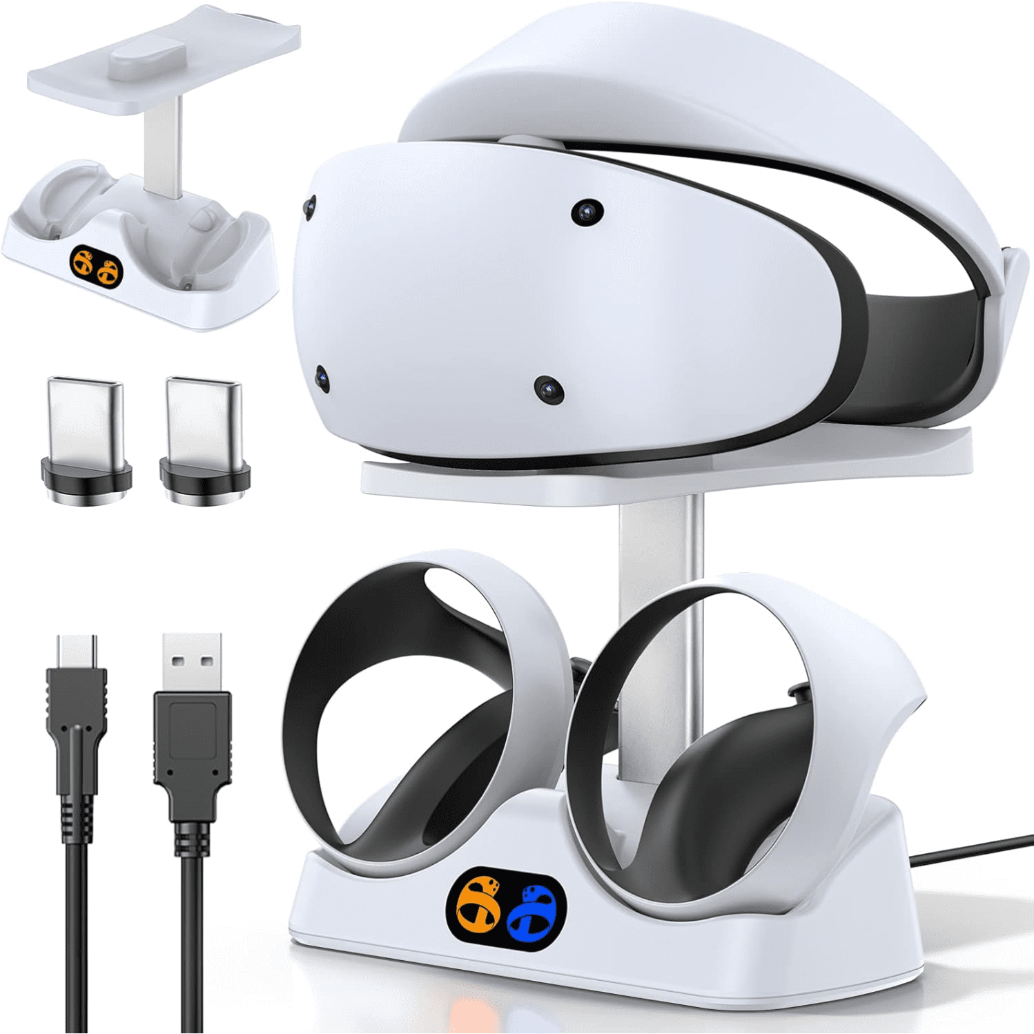 Genérico - Controlador De Carga Dock Para Ps5 Vr2, Psvr2 Estación De Carga Con Soporte De Auriculares Vr Soporte De La Pantalla, Ps Vr2 Cargador De Controlador Con Led, 2 Terminal Magnético Y Cable Tipo C