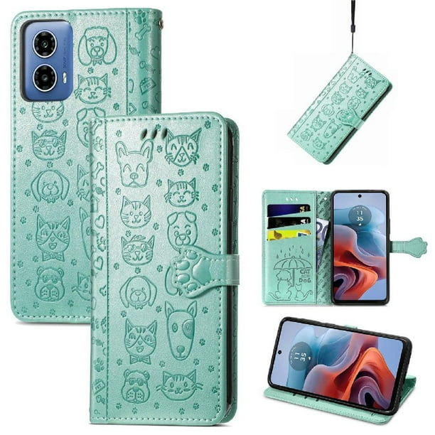 Funda Cartera FOXDOCK para Motorola Moto G34 , Flip PU con Relieve de Gatos y Perros, Tarjetero y Soporte