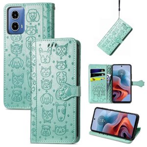 Funda Cartera Foxdock Para Motorola Moto G34 , Flip Pu Con Relieve De Gatos Y Perros, Tarjetero Y Soporte
