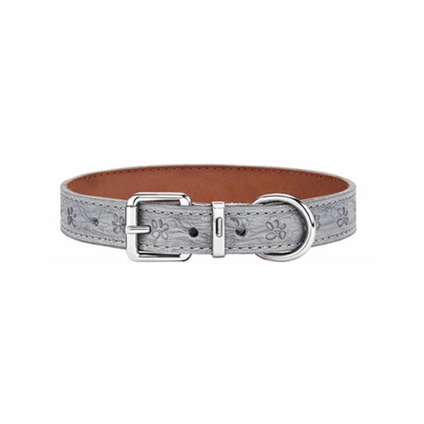 Collar Perro Eco Cuero 42 cm Diseño Patitas Ajustable gris