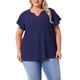 thumbnail image 1 of Agnes Orinda Blusas de Verano Casuales de Manga con Volantes y Cuello en V Texturizado para Mujer de Talla Grande 4X Azul Marino, 1 of 6