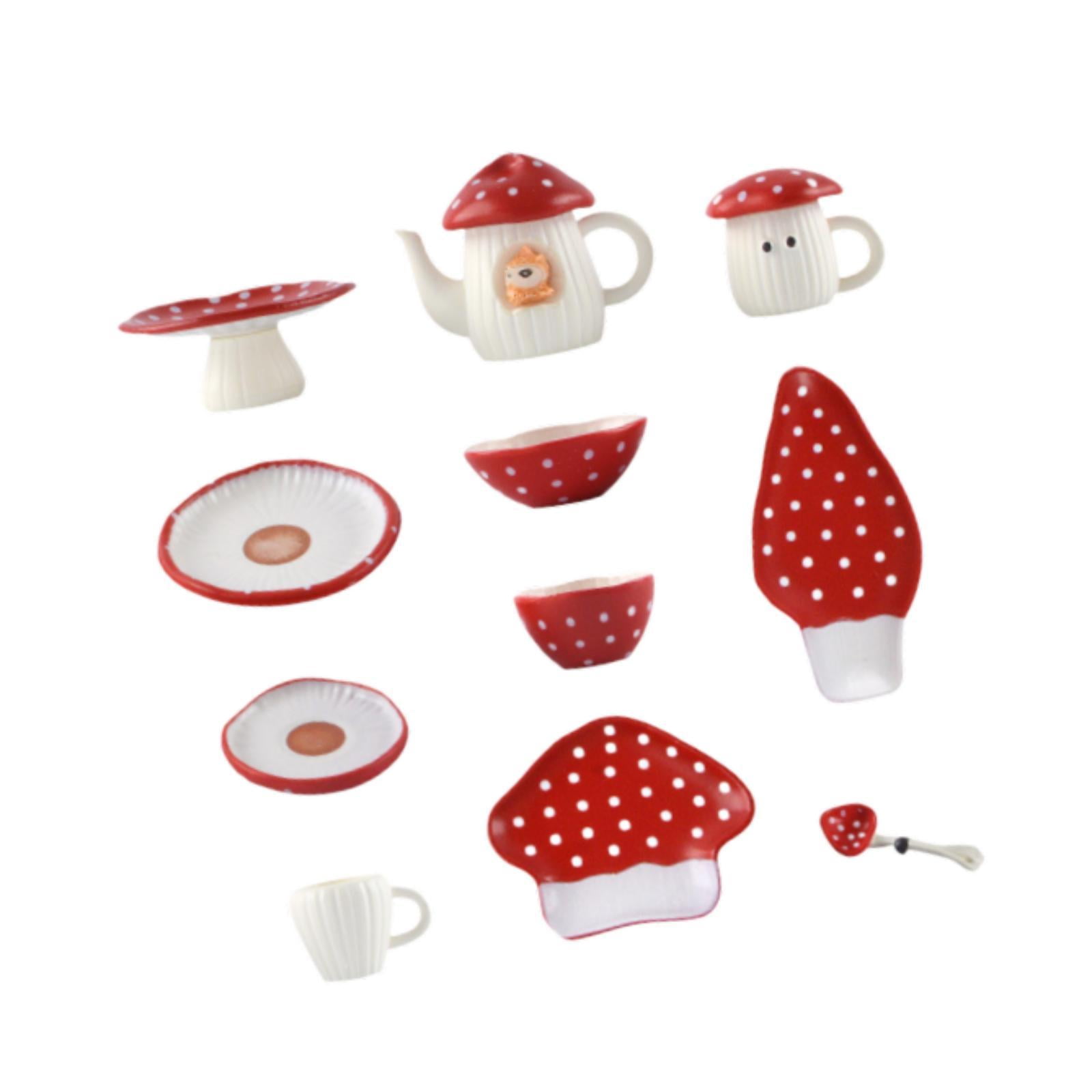 Bothyi - Vajilla Para Casa De Muñecas En Forma De Hongo A Escala 1:6 Para Decoración De Micropaisajes De Interior En Color Rojo