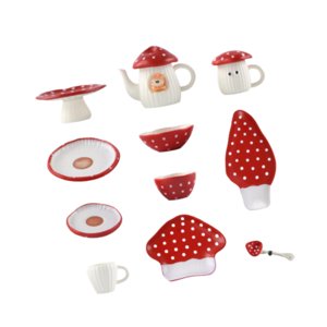 Bothyi - Vajilla Para Casa De Muñecas En Forma De Hongo A Escala 1:6 Para Decoración De Micropaisajes De Interior En Color Rojo