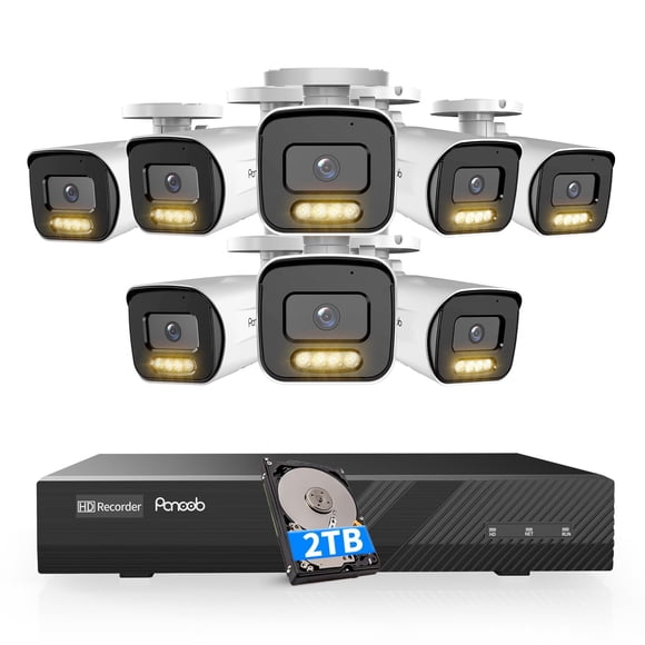 Sistema de cámaras de seguridad de 8 canales PANOOB 5MP PoE con HDD de 2 TB e IA