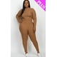 thumbnail image 1 of Saronite Conjunto de 2 Piezas de Top y Leggings de Manga Larga con Cuello Alto y Punto Acanalado Básico, Color Moca (Talla Grande para Mujer), 1 of 2