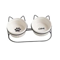Ioensy - Cuencos De Comida Para Gatos Platos Elevados Desmontables Para Gatos Protector De Cuello Portátil Para Kitty White