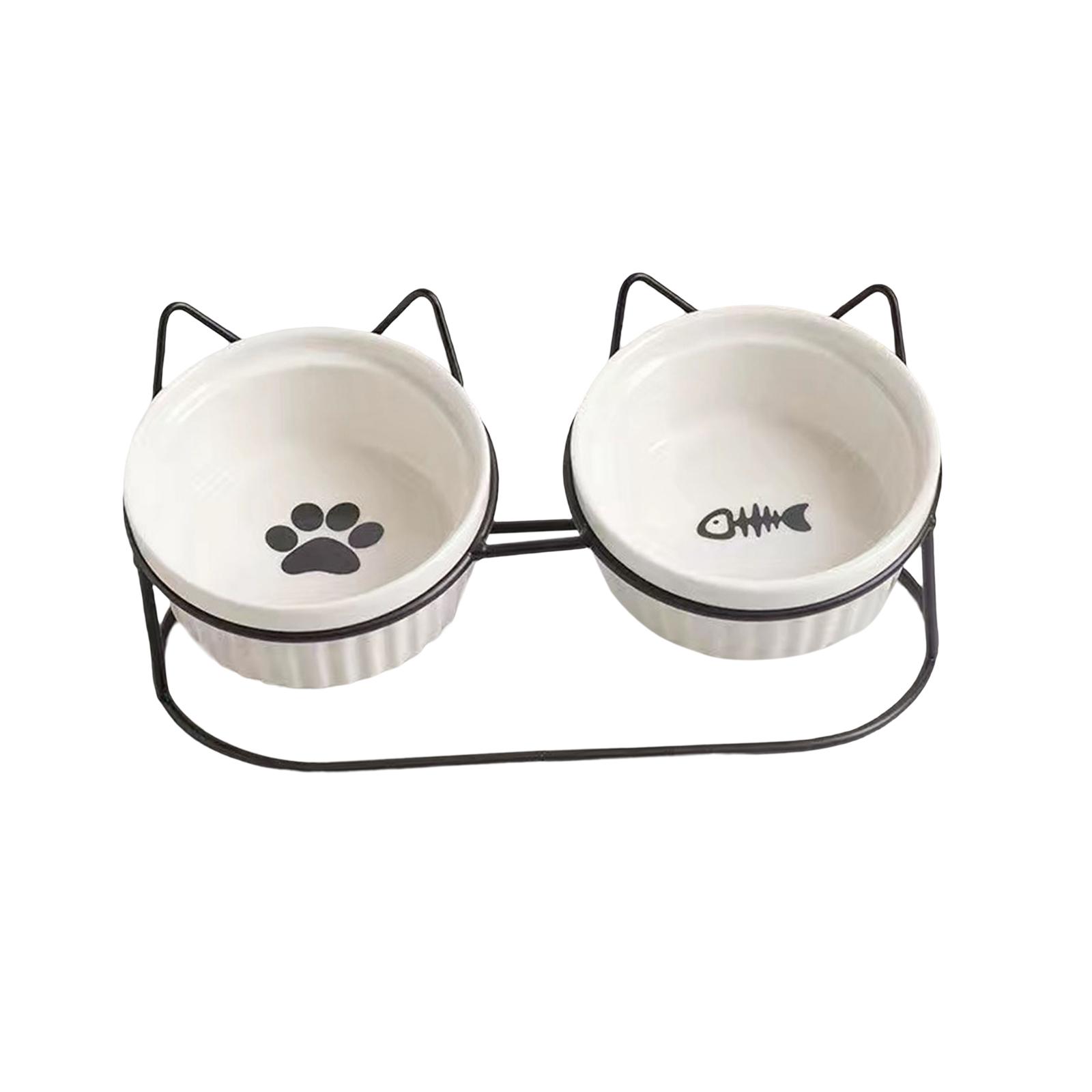 Ioensy - Cuencos De Comida Para Gatos Platos Elevados Desmontables Para Gatos Protector De Cuello Portátil Para Kitty White
