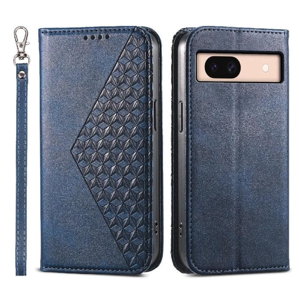 Funda Flip FOXDOCK para Google Pixel 8A , Estilo Billetera con Diseño Rombo, Correa de Mano y Soporte, Uso Diario