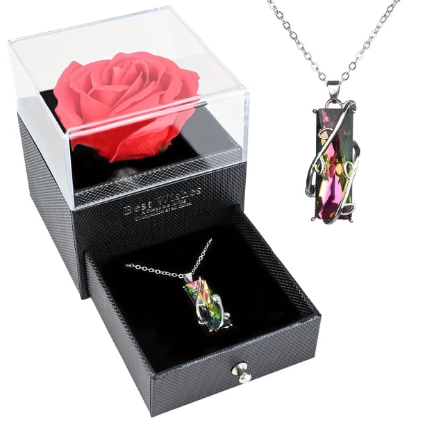 Eternal Love - Real Red Rose Necklace with Heart for Mom, Grandma, Wife, Girlfriend, Birthday, Anniversary, Romantic Gifts from Boyfriend