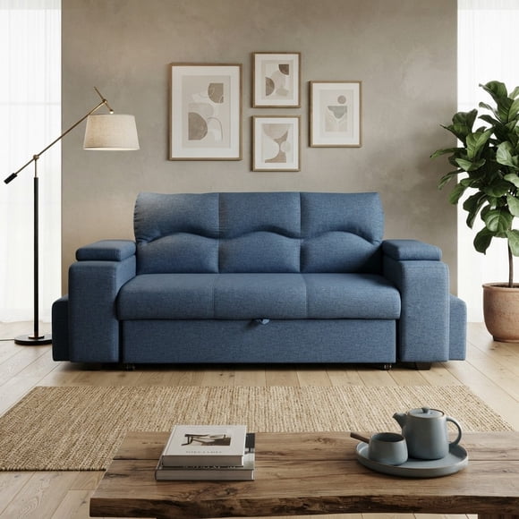 Sofa Cama funcional 2 PZ Lino +2 POUF Azul
