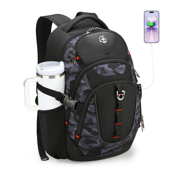 Mochila Swissdigital 31 L con carga USB Camuflaje gris