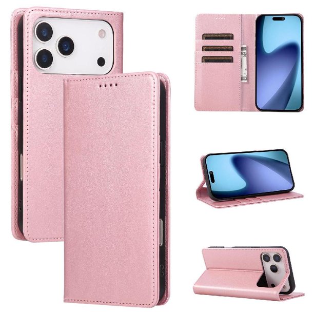 Funda Cartera para iPhone 17 Pro Max con Ranuras Tarjetas y Soporte - Protección Completa Oro rosa