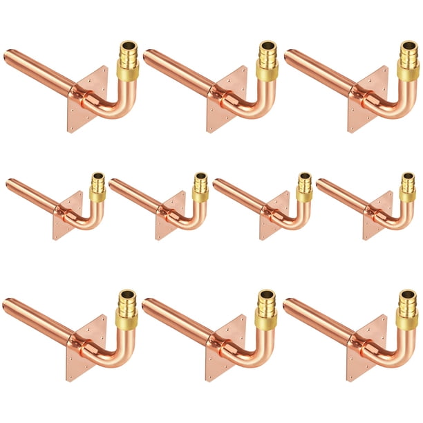 Paquete de 10 codos perforados de cobre PEX-A de 1/2 pulgadas a 15 cm con brida de pared