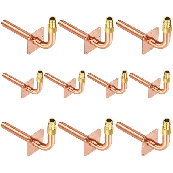 Paquete de 10 codos perforados de cobre PEX-A de 1/2 pulgadas a 15 cm con brida de pared