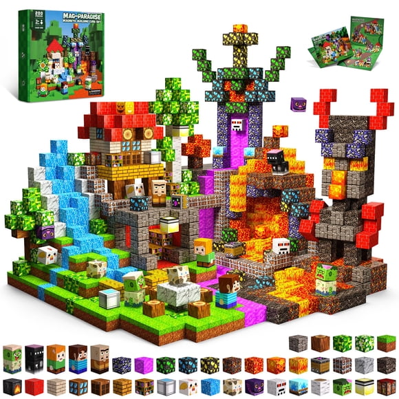 Juego de 200 Bloques Magnéticos MagniBuild – Cubos de Construcción