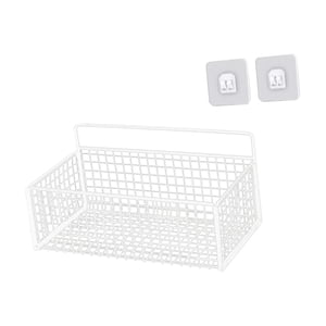Magideal - Cesta Colgante De Alambre, Cesta Colgante De Pared, Para Almacenamiento, Organizador De Pared Colgante Para Sala De Manualidades, Cocina, Hogar Y Baño Blanco M Con Pegatina