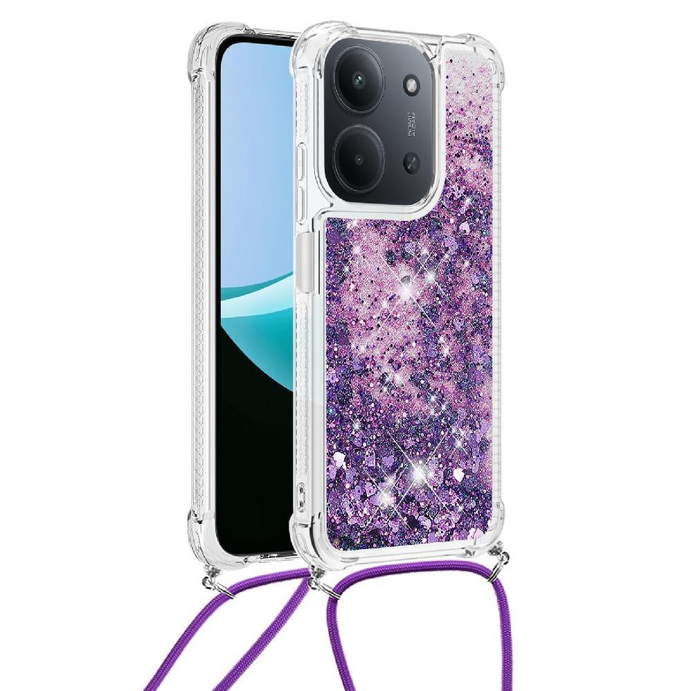 Funda Foxdock Para Xiaomi Redmi 15c Con Cuerda Ajustable, Brillo Líquido, Protección Antigolpes Y Lente – Ideal Para Regalo