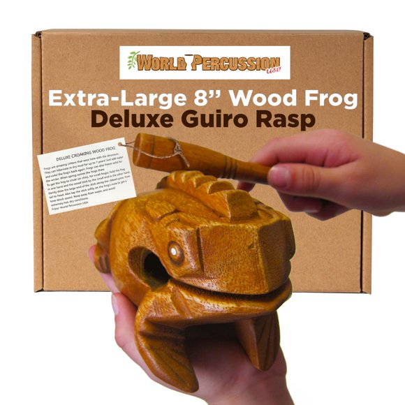 Wood Frog Guiro Rasp Deluxe, extra grande, 8 con bastón
