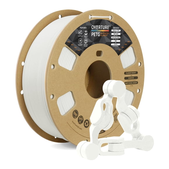 Filamento para impresora 3D OVERTURE PETG, bobina de 1,75 mm y 1 kg (blanco)