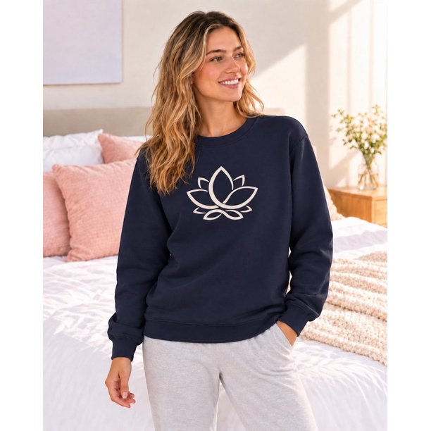Poleron de Pijama Franela Mujer Flor de Loto gris oscuro L