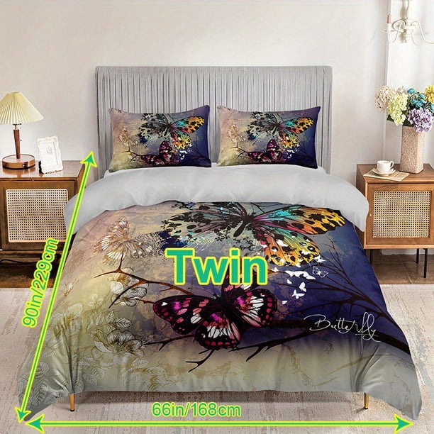 3pcs Duvet Cover Set, Butterfly Print Bedding Set, Soft Comfortable Duvet Cover, For Bedroom, Guest Room (1*Duvet Cover + 2*Pillowcase, Without Core)
