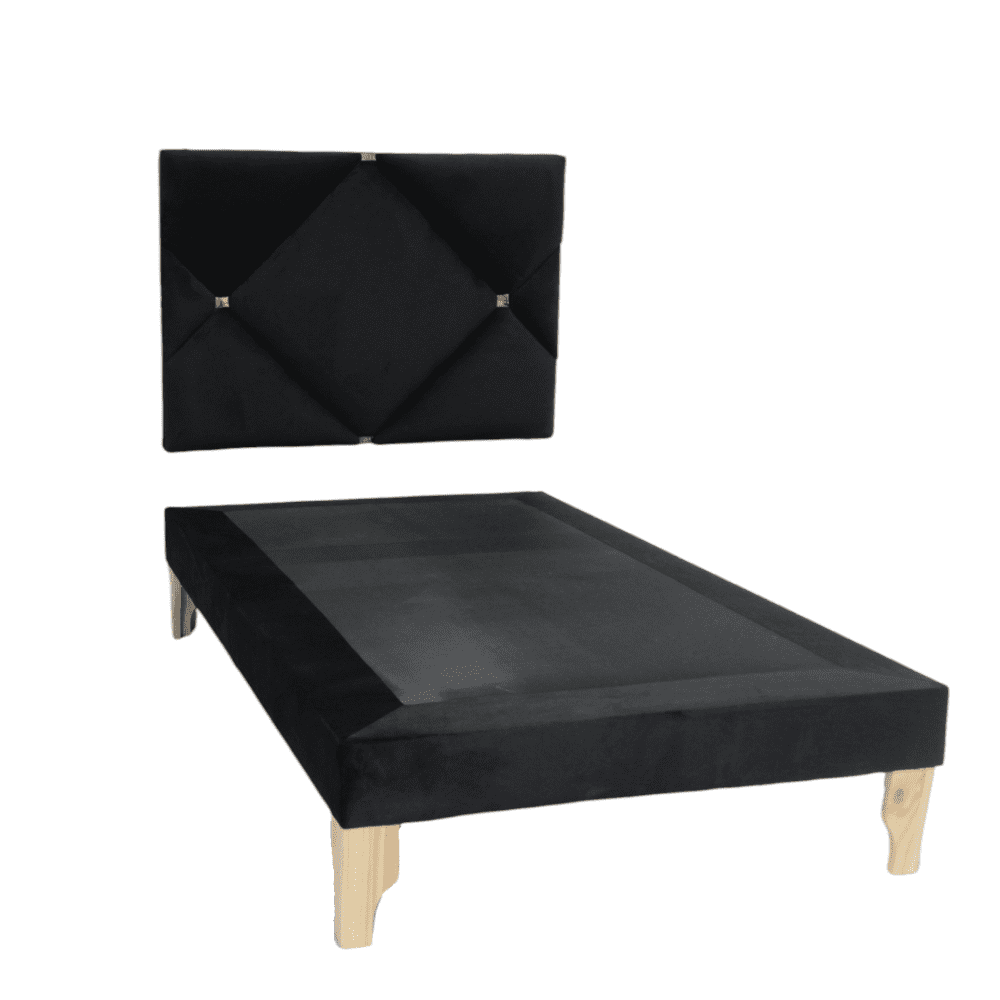 Muebles New - Base Cama Deluxe De Plaza Negro Felpa