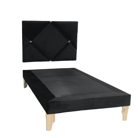 Muebles New - Base Cama Deluxe De Plaza Negro Felpa