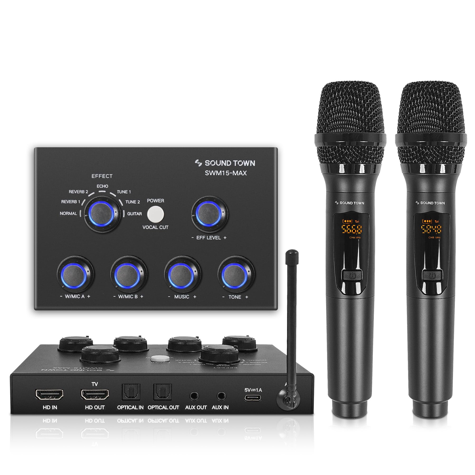Sistema Mezclador De Karaoke Sound Town Swm15-max Con 2 Micrófonos Inalámbricos