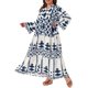 thumbnail image 4 of Vestidos de Halloween para Mujeres de Talla Grande de Agnes Orinda Vestido Bohemio Patrón Geométrico Flowy Botón Manga Larga Acampanada con Volantes Casual de Otoño Línea A Maxi 1X Azul Marino, 4 of 6