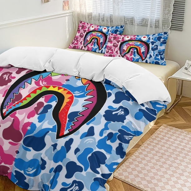 Pink Blue Rainbow Bape Shake Camo Comforter Set Soft 3 Pcs Twin Bedding Sets Thicken for All Season