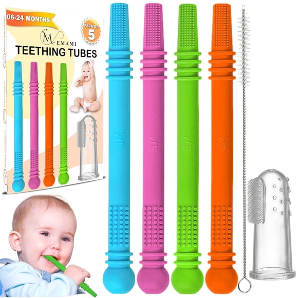 Tubos mordedores para bebé M. EMAMI, 4 de silicona sin BPA, 16 cm