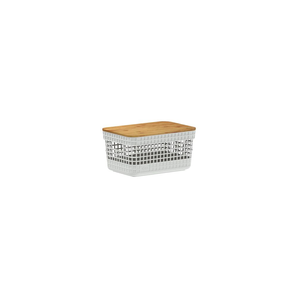 Ou - Cesta Grid Con Tapa De Bambú 2.5 L Blanco Océano