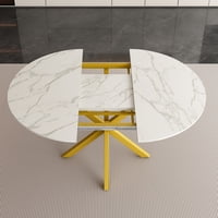M&Ms - Modern And Simple Round Dining Table With Extendable Blades, Carbon Steel X-Shaped Base, Sturdy And Durable, Suitable For Restaurants, Small Apartments And Kitchens (Can Accommodate 4-6 People)